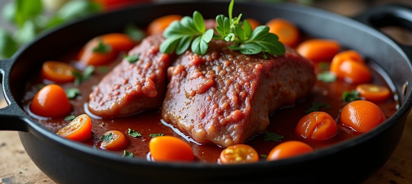 Daube de bœuf traditionnelle : savoureuse cuisson au vin rouge et légumes mijotés